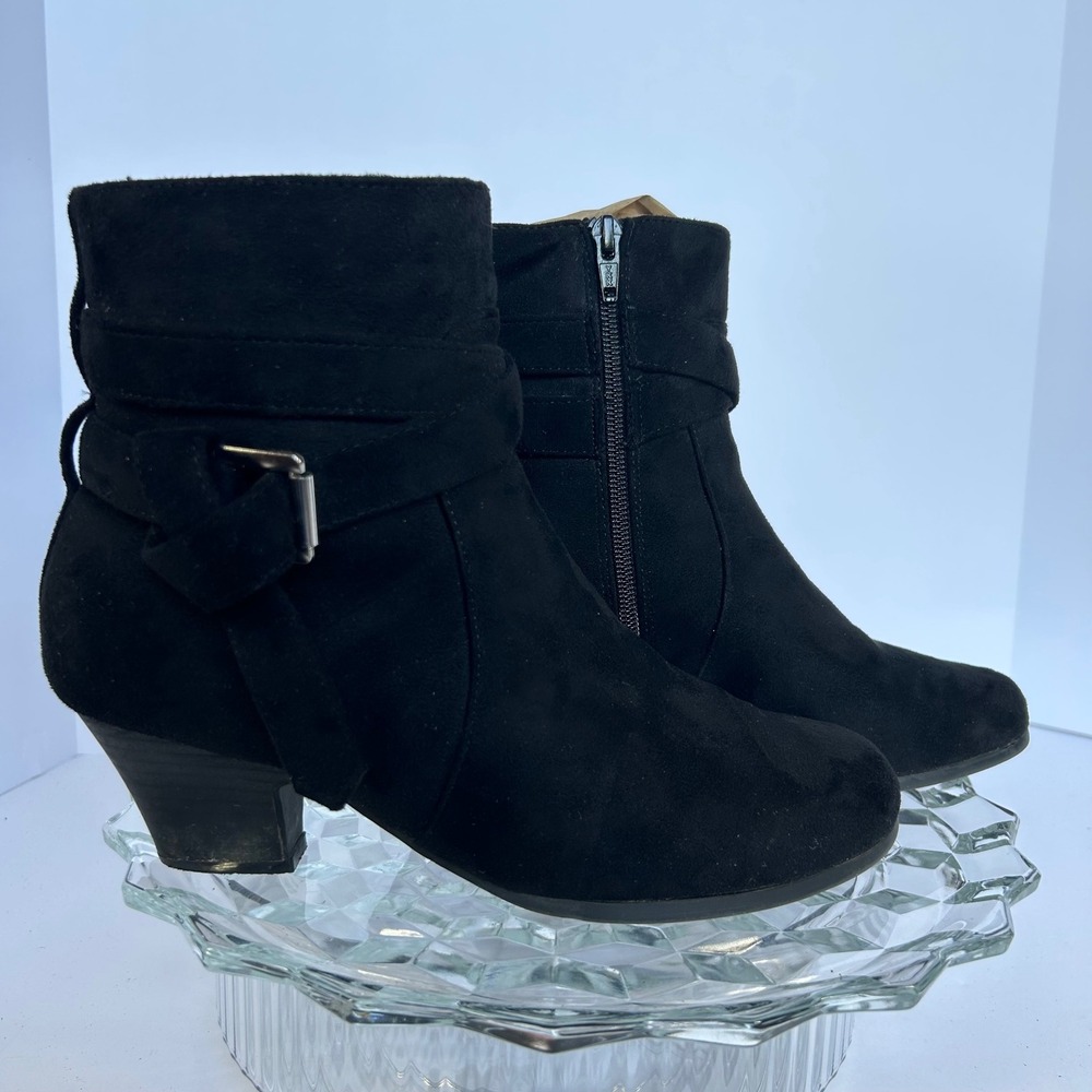 Black Ankle Boots with Buckle Accent Fabric Upper - Size‎ 9.5M